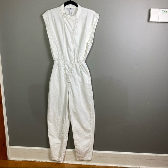 Zara denim jumpsuit white small boiler suit gas station painter utility baggy - Picture 4 of 11